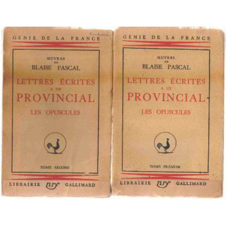 Lettres ecrites à un provincial/ les opuscules/ 2 tomes