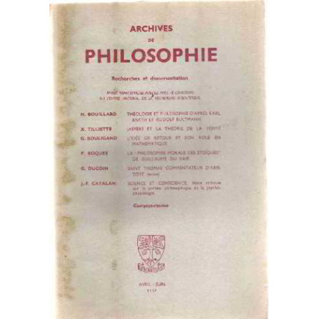 Archives de philosophie avril juin 1957/ tome XX-cahier 11