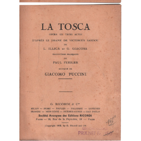 Libretto] La Tosca. Opéra en trois actes d'après le drame de...
