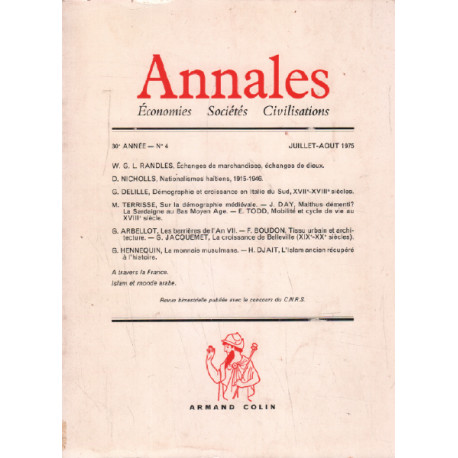 Annales economies societés civilisations / juillet-aout 1975