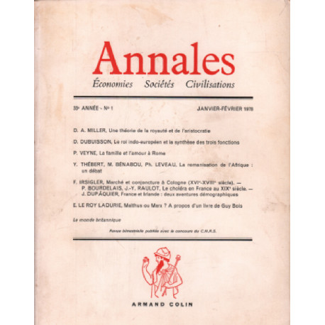 Annales / economie-societés- civilisation / janvier -fevrier 1978