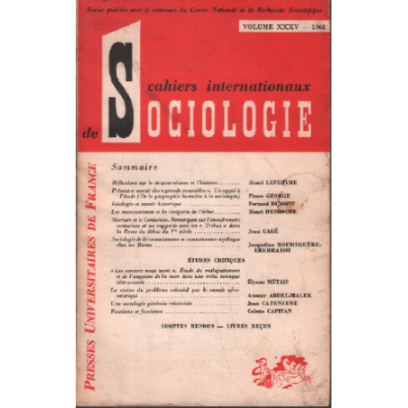 Cahiers internationaux de sociologie volume n ° XXXV