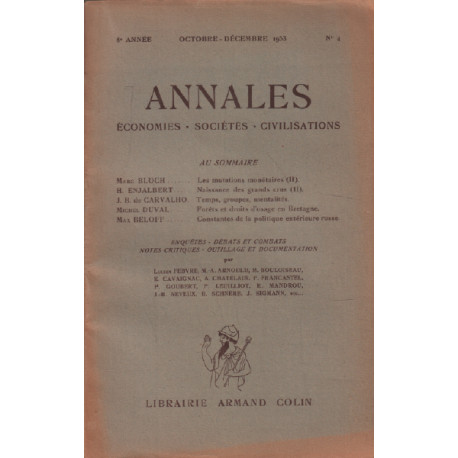 Annales / economies-societés-civilisation / octobre-decembre 1953