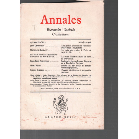Annales / economies societes civilisations / mai-juin 1968