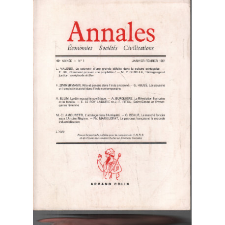 Annales / economies societes civilisations / janvier fevrier 1991