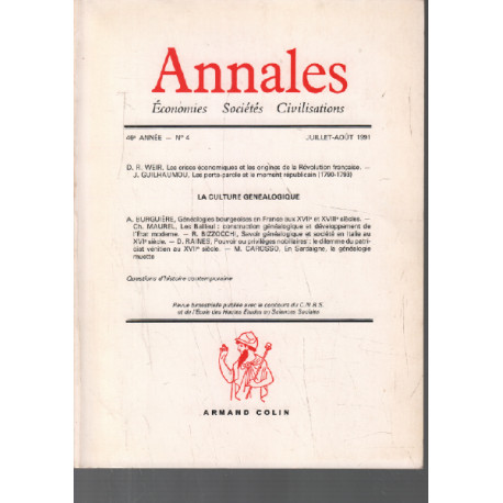 Annales / economies societes civilisations / juillet-aout 1991