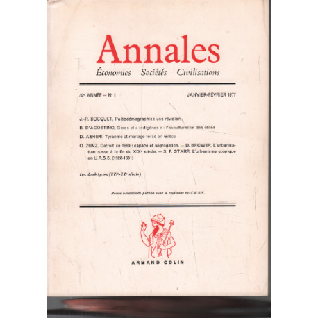 Annales / economies societes civilisations / janvier fevrier 1977