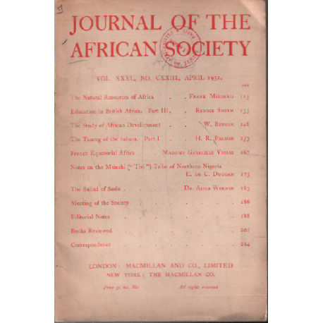 Journal of the african society / vol 31 n° 73 année 1932