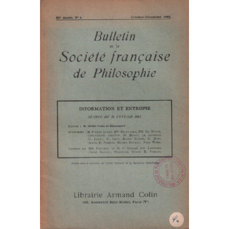 Bulletin de la societe française de philosophie / octobre...