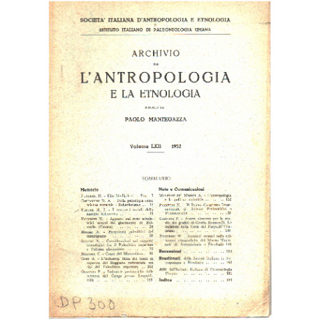 Archivio per l'antropologia fondato da paolo mantegazza / volume LXII
