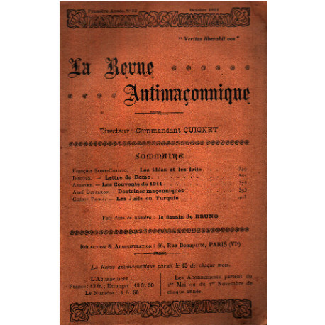 La revue antimaçonnique n° 12 / octobre 1911