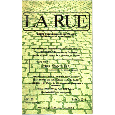 La Rue N°21 / Revue Culturelle Et Litteraire D'expression Anarchiste