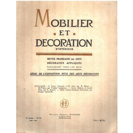 Mobilier decoration / aout 1925 / sommaire : le groupe primavera...