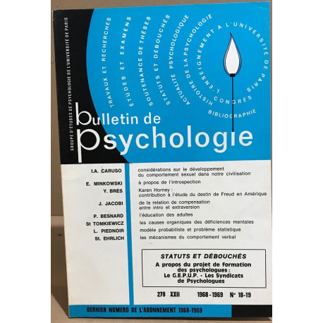 Bulletin de psychologie n° 278