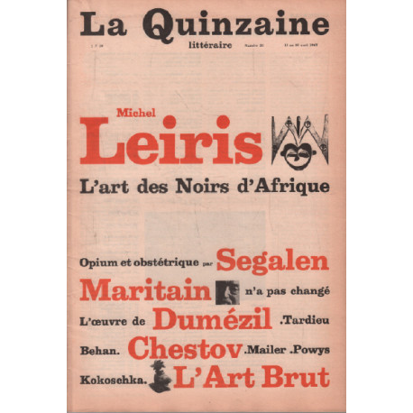 La quinzaine litteraire n° 26/ michel leiris : l'art des noirs...