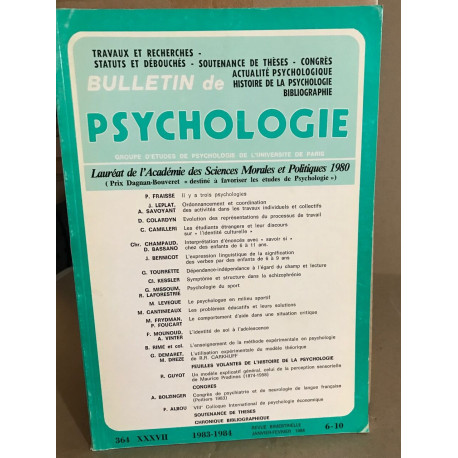 Bulletin de psychologie n° 364 / revue bimestrielle / articles sur...