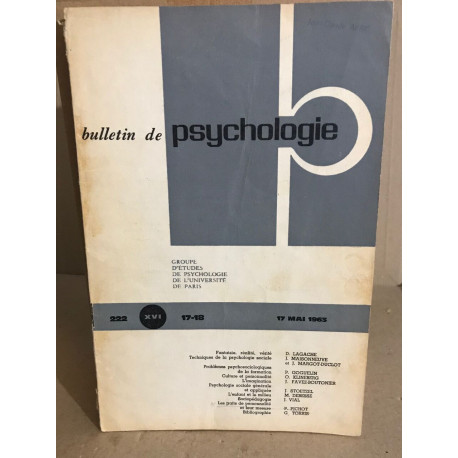 Bulletin de psychologie n°222 / revue bimestrielle / articles sur...