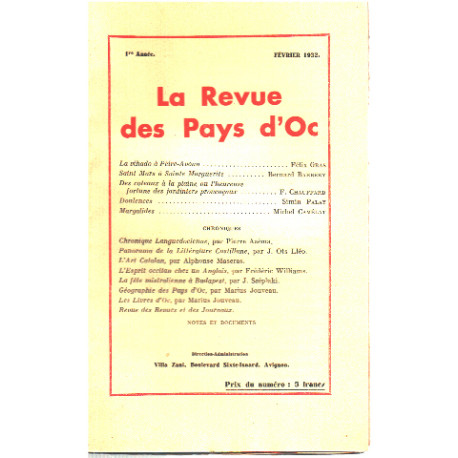 La revue des pays d'oc/ fevrier 1932