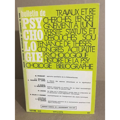 Bulletin de psychologie n°319 / revue bimestrielle / articles sur...