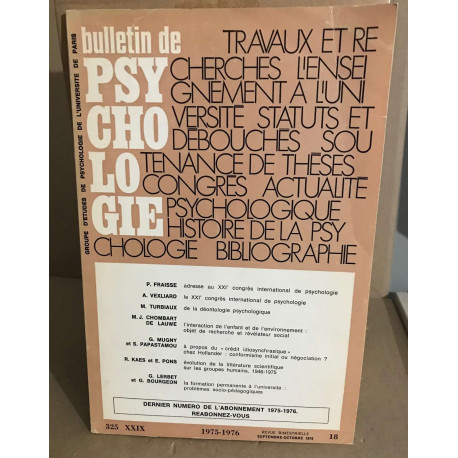 Bulletin de psychologie n°325 / revue bimestrielle / articles sur...