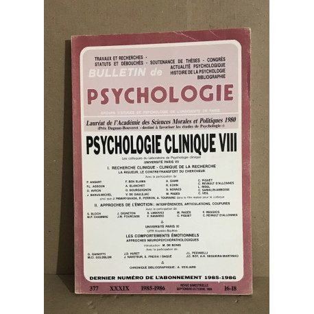 Bulletin de psychologie n°377 / revue bimestrielle / articles sur...