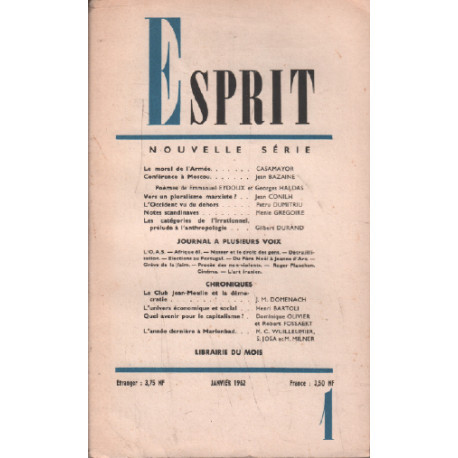 Revue esprit nouvelle série janvier 1962