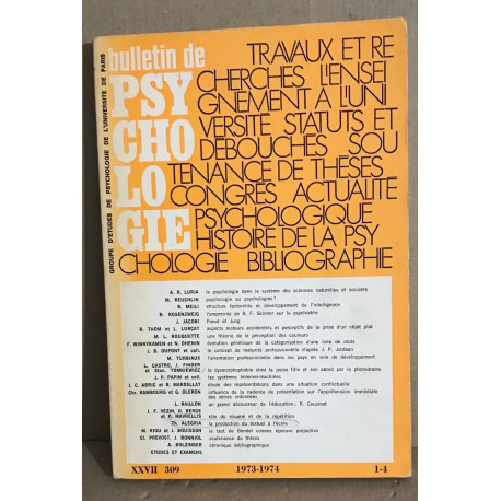 Bulletin de psychologie n° 309 / revue bimestrielle / articles sur...