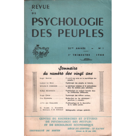 Revue de la psychologie des peuples / n° 1 / 1966
