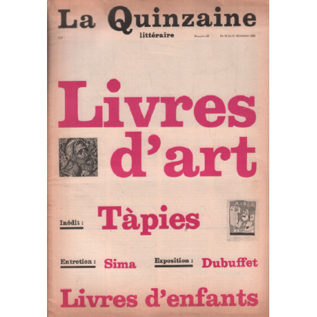 La quinzaine litteraire n° 63 / livres d'art - inédit : tapies