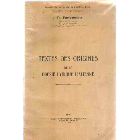Texte des origines de la poesie lyrique italienne