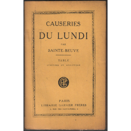Causeries du lundi / table générale et analytique