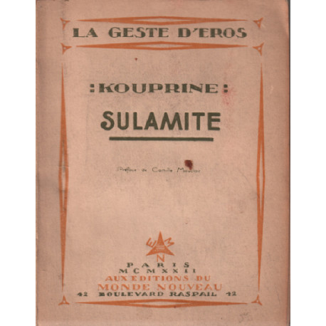 SULAMITE. Roman. Traduit du russe par Marc Semenoff et S. Mandel....