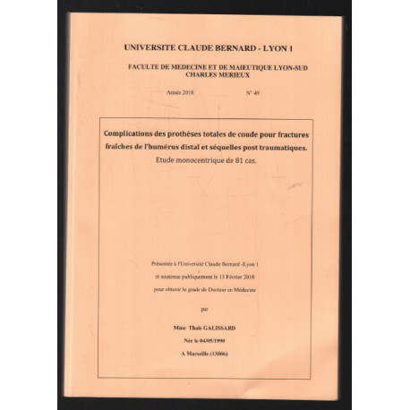 Complication des prothèses totales de coude pour fractures...