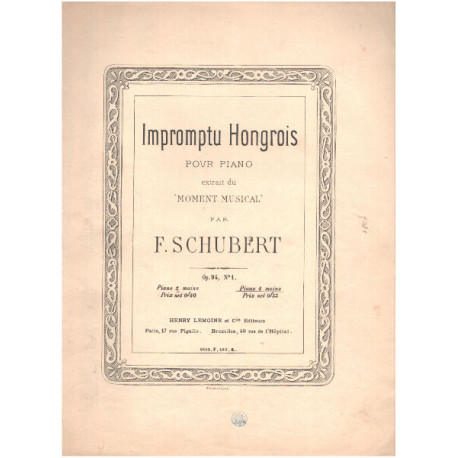 Impromptu hongrois pour piano extrait du moment musical ( partition )