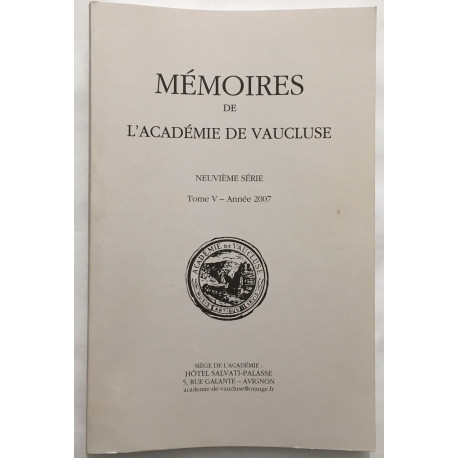 Mémoires de l'académie de Vaucluse 9e série - tome V