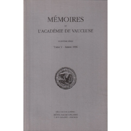 Mémoires de l'académie de Vaucluse / huitème serie / tome 5
