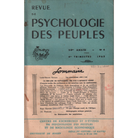 Revue de la psychologie des peuples / n° 4 / 1965