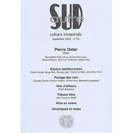 Autre Sud numéro 22 : Cahiers trimestriels Septembre 2003