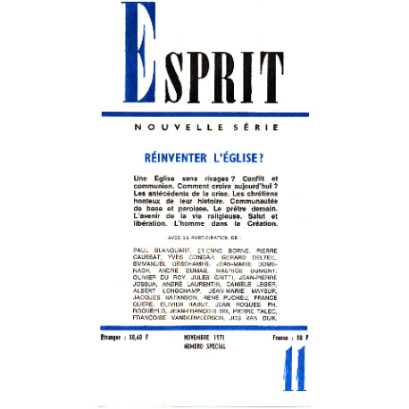 ESPRIT - Nouvelle série n° 11 - Numéro spécial - Novembre 1971....