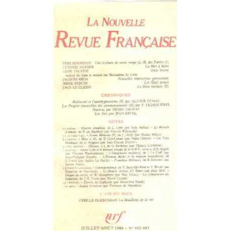 La nouvelle revue française n°402-403 / EO numerotée sur velin ( n° 6)