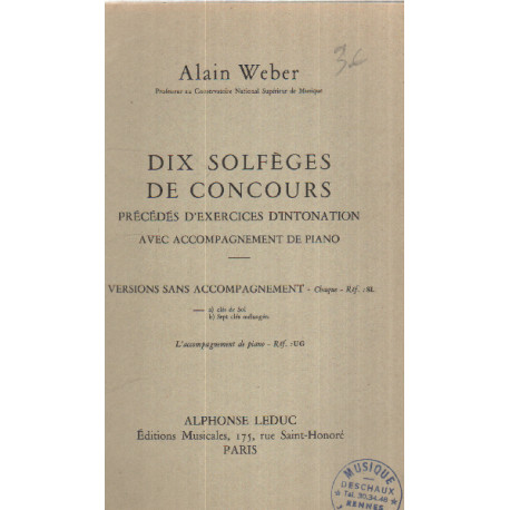 Dix solfèges de concours / précédés d'exercices d'intonation