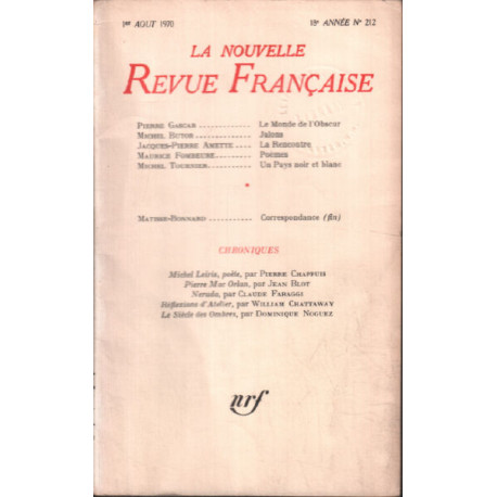 La nouvelle revue litteraire n° 212