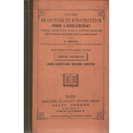 Livre de lecture et d'instruction pour l'adolescent
