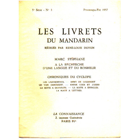 Les livrets du mandarin n° 3 / 5° serie / marc stephane a la...