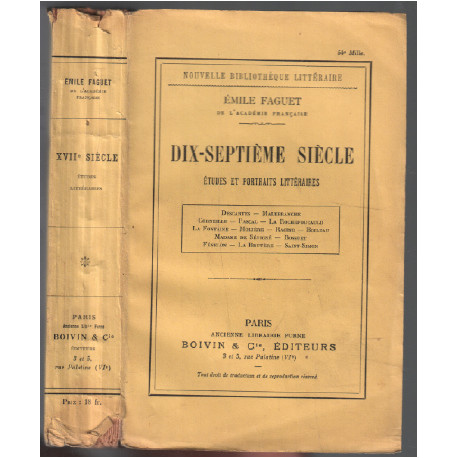 Dix-septième siècle / études et portrait littéraires
