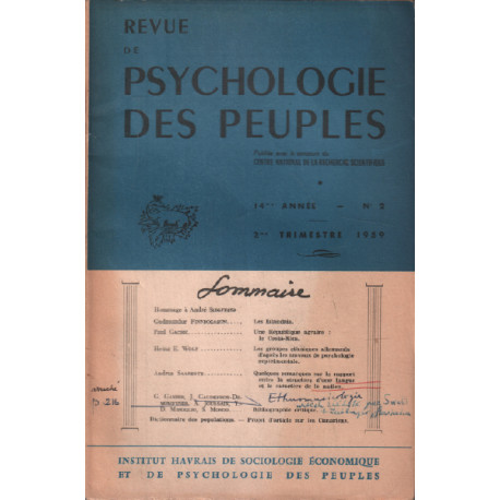 Revue de la psychologie des peuples / n° 2 /1959