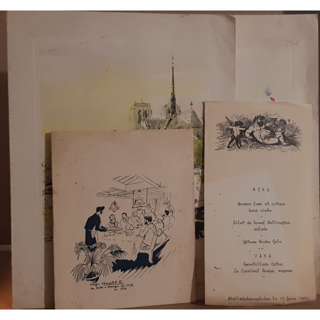 Lot de 4 menus années 50 dont 2 menus Air France ligne Paris...