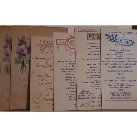 6 menus de restaurants divers des années 20