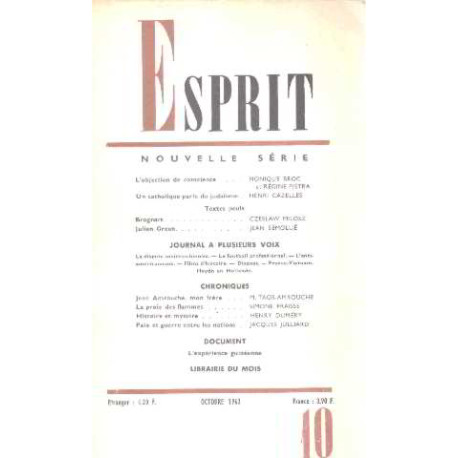 Revue esprit/ octobre 1963/ l'objection de conscience