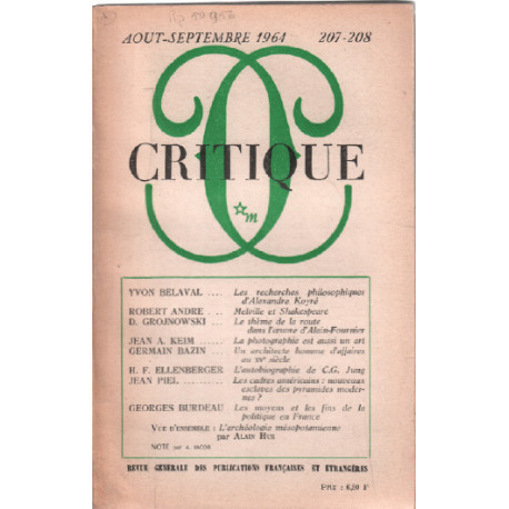 Revue critique N° 207-208